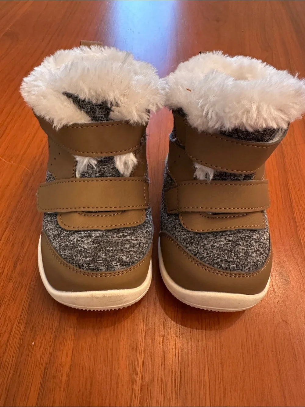 Baby Boy snow boots Brown and Gray Winter Boots with Faux Fur size 5